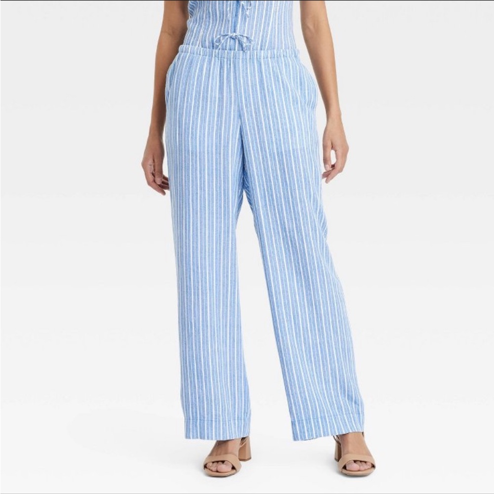 Women's Blue Striped Linen Pants